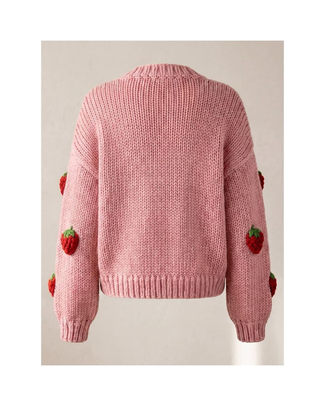 Ana Chic Pink Strawberry Motif Handmade Knitted Cardigan