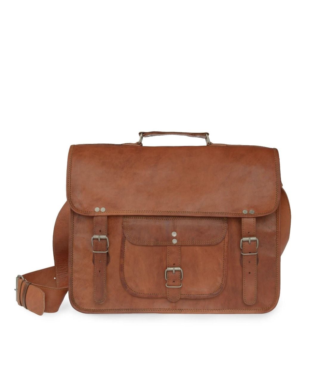 VIDA VIDA Brown Vida Vintage Classic Leather Satchel for men