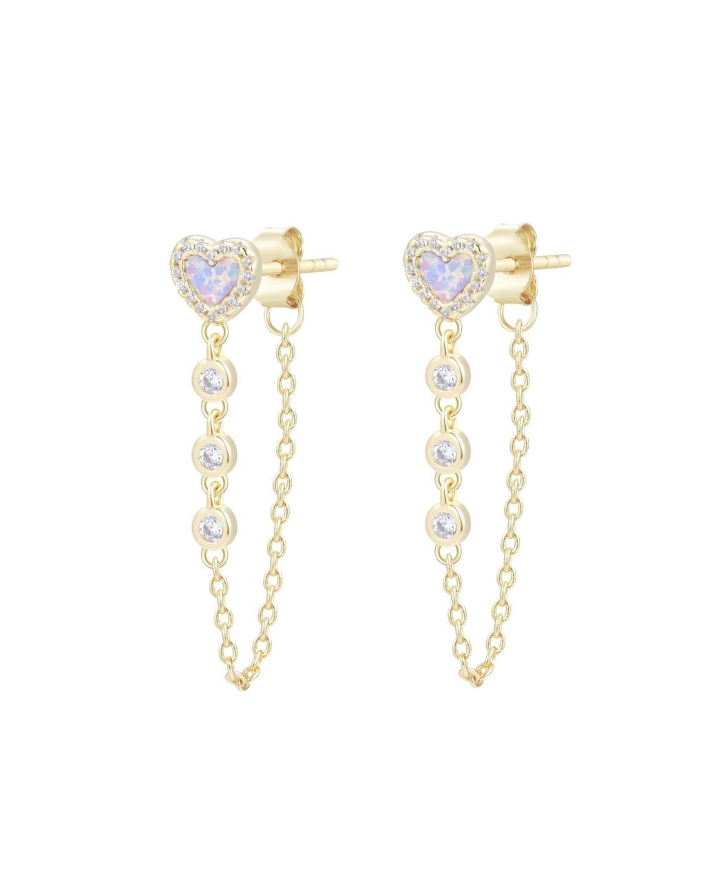 KAMARIA Metallic Heart Chain Stud Earrings With Crystals