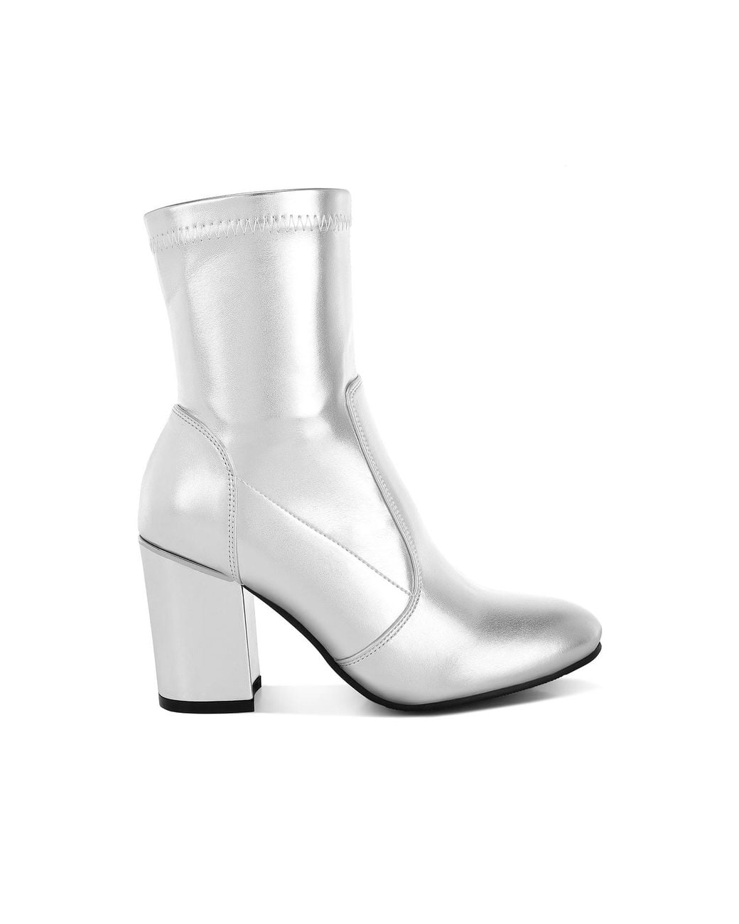 Rag & Co White Tirana Metallic Pleather Sock Boots