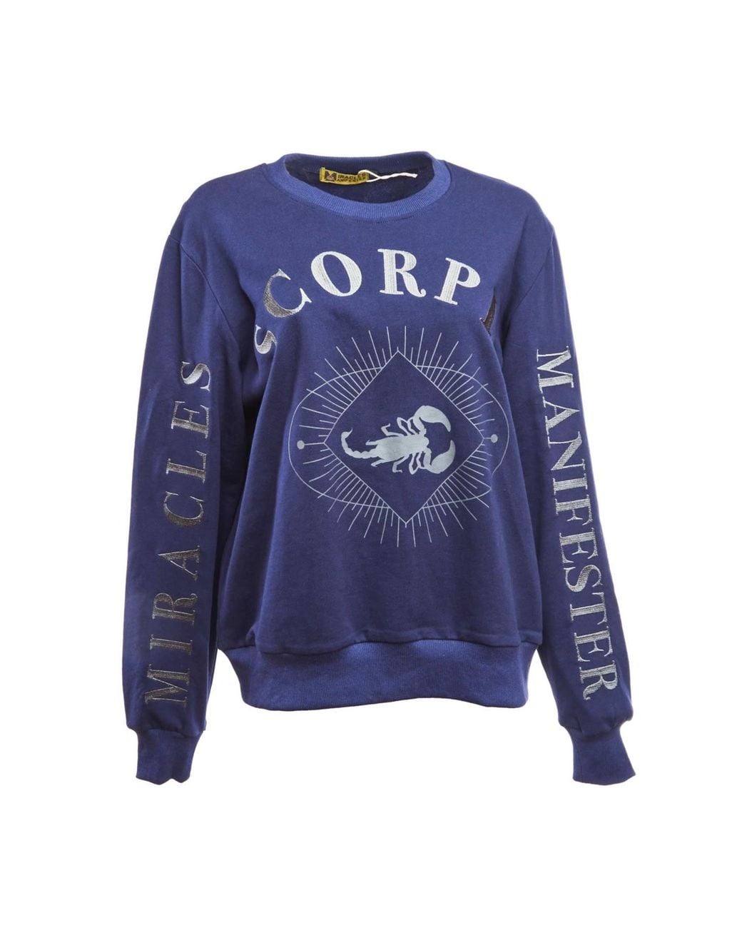 Miracles Manifester Blue Oversized Embroidered Scorpio Sign Sweatshirt