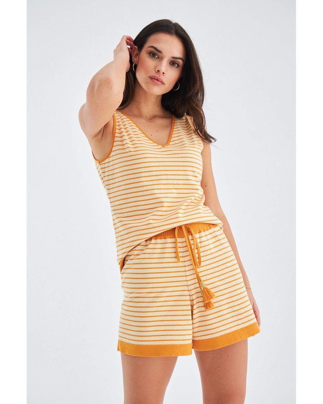 Peraluna Natural Paru Knitted Sleeveless Top & Shorts Matching Set