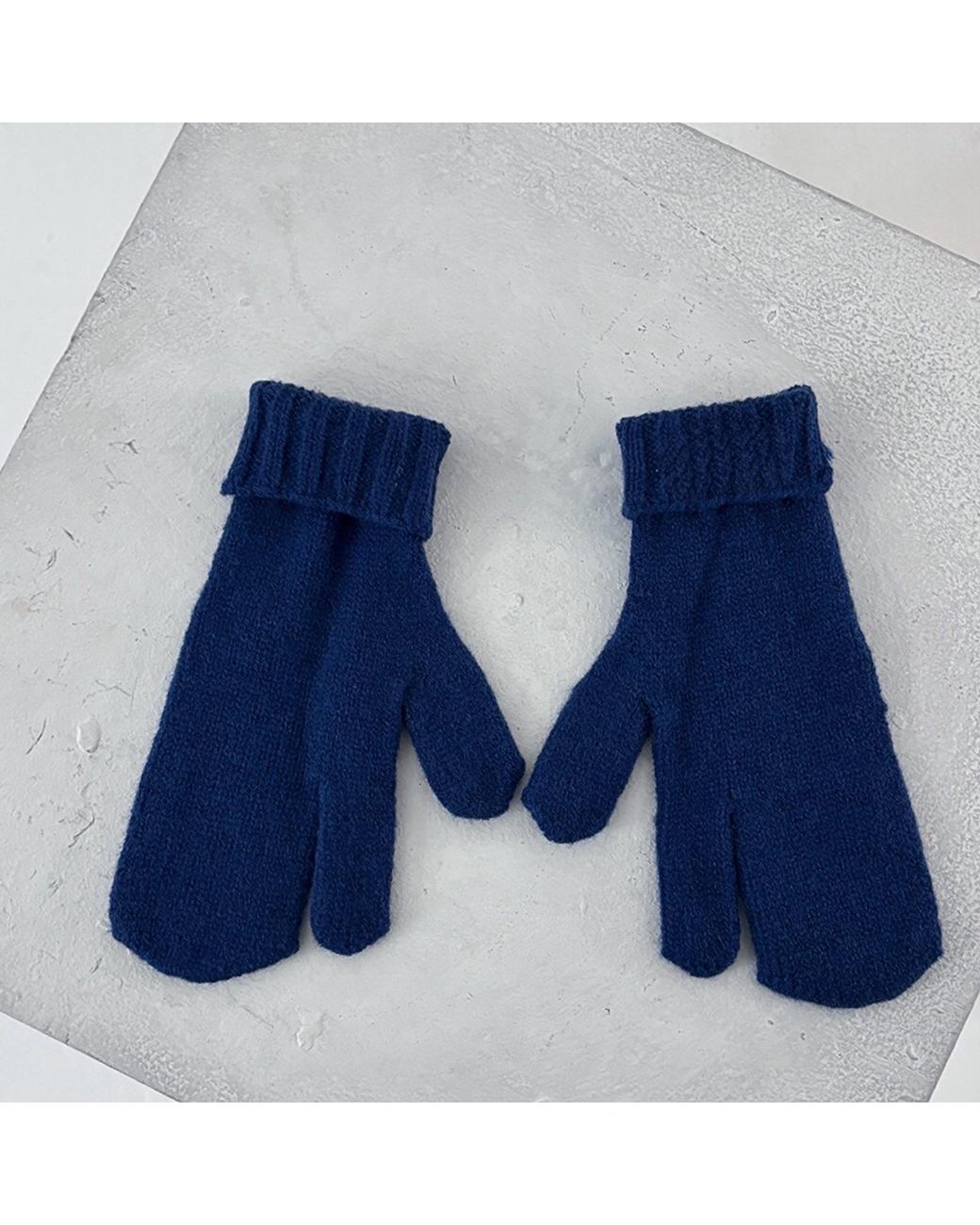 London Atelier Byproduct Blue Soft Two Finger Knitted Mitten Gloves