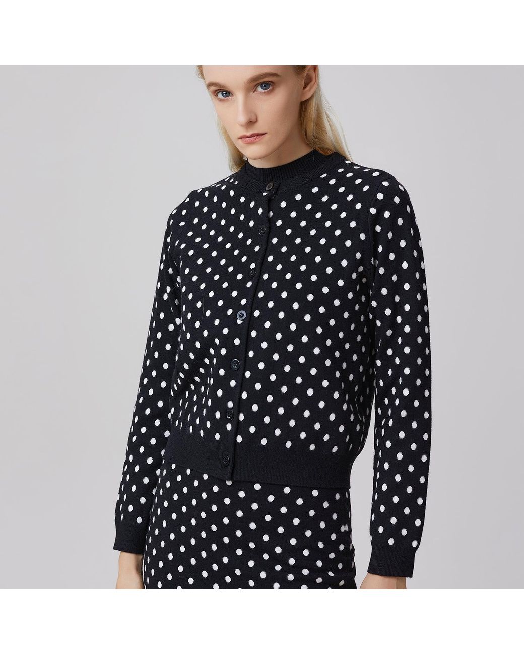 Smart and Joy Black Polka Dots Knitted Cardigan