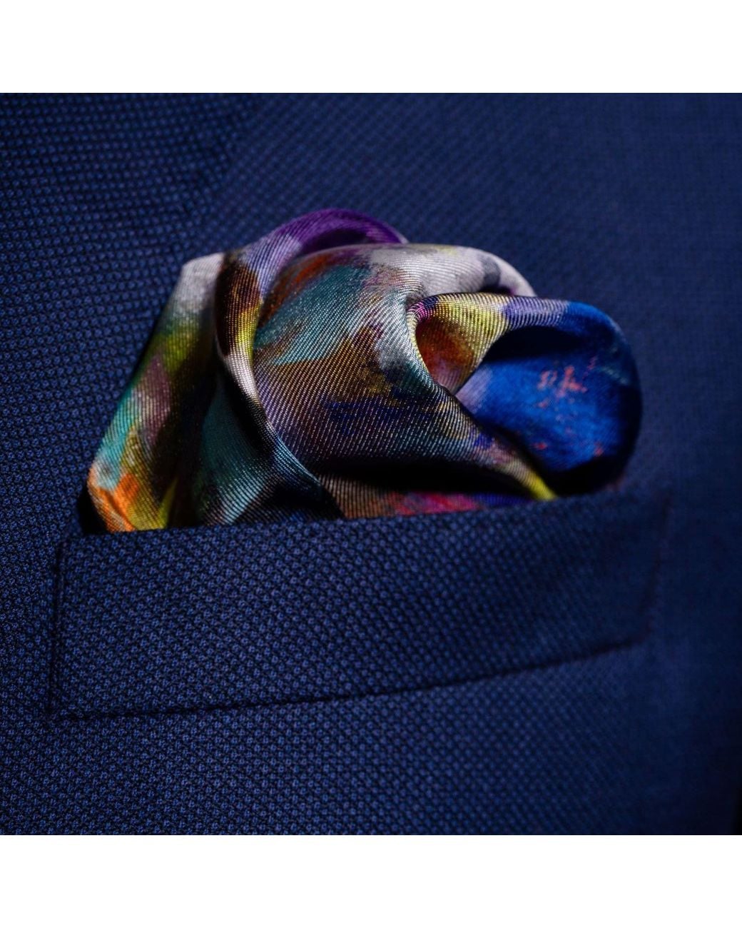 Otway & Orford Blue 'Closing In' American Football Silk Pocket Square for men