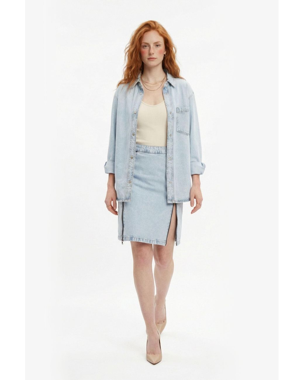 Gov Denim Blue Denim Pencil Skirt With Front Slit
