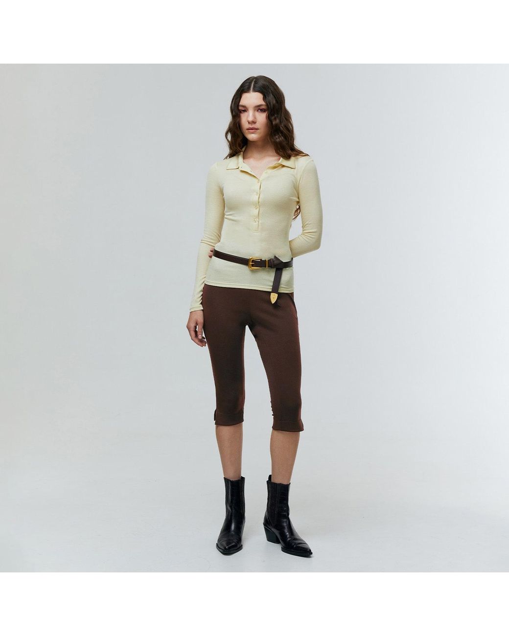 Ats the Label Natural Neutrals Kian Soft Ivory Button Collar Top