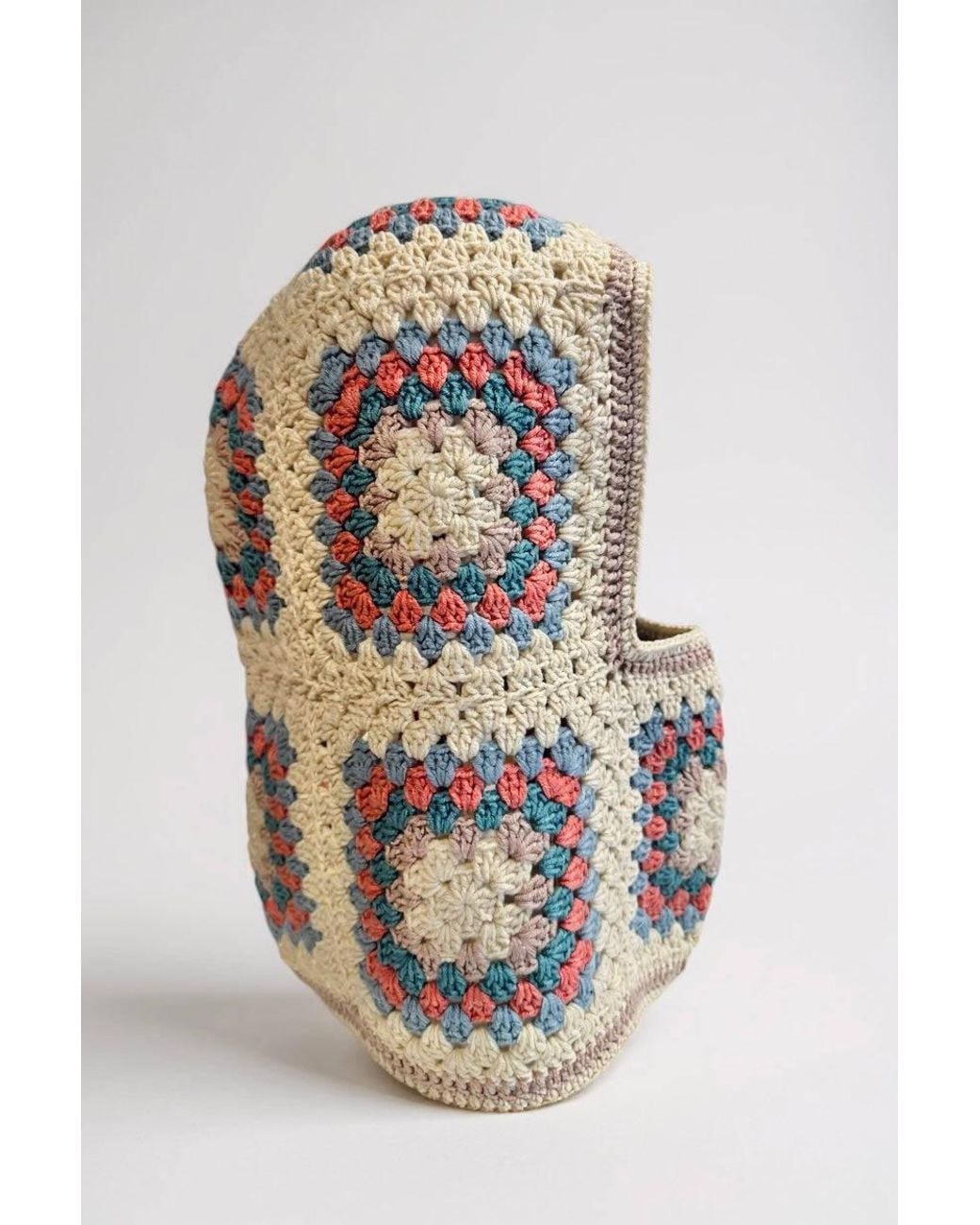 Ana Chic Multicolor Cream And Coral Granny Square Handmade Crochet Balaclava