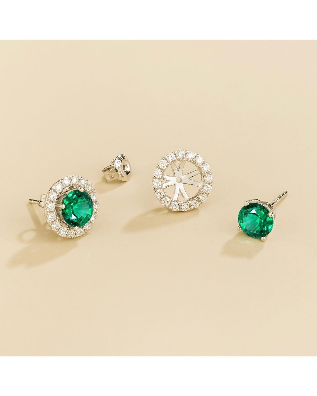 Juvetti Green Floret Earrings Set With Emerald & Diamond