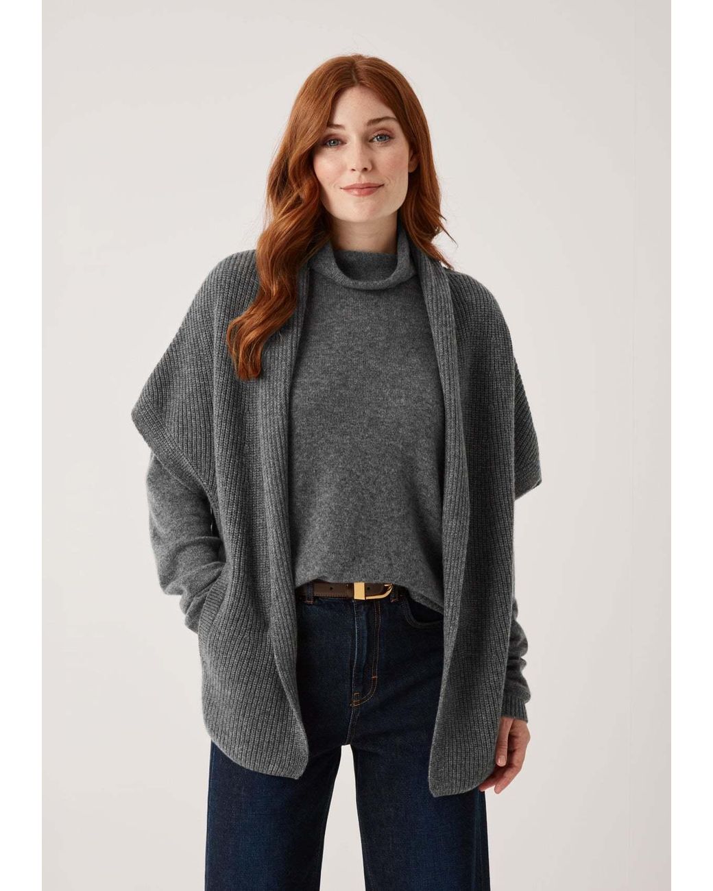 Loop Cashmere Gray Half Cardigan Sleeveless Cardigan