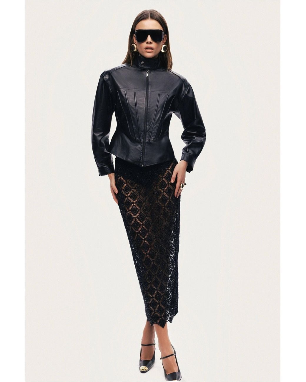 Nocturne Black Zip-Front Fitted Leather Jacket