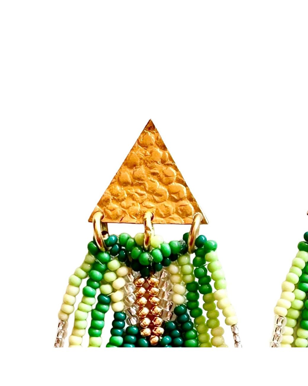 Iliana Arrazola Green Triangle Fringe, Dangle Earrings, Glass Beads, Beaded Jewelry
