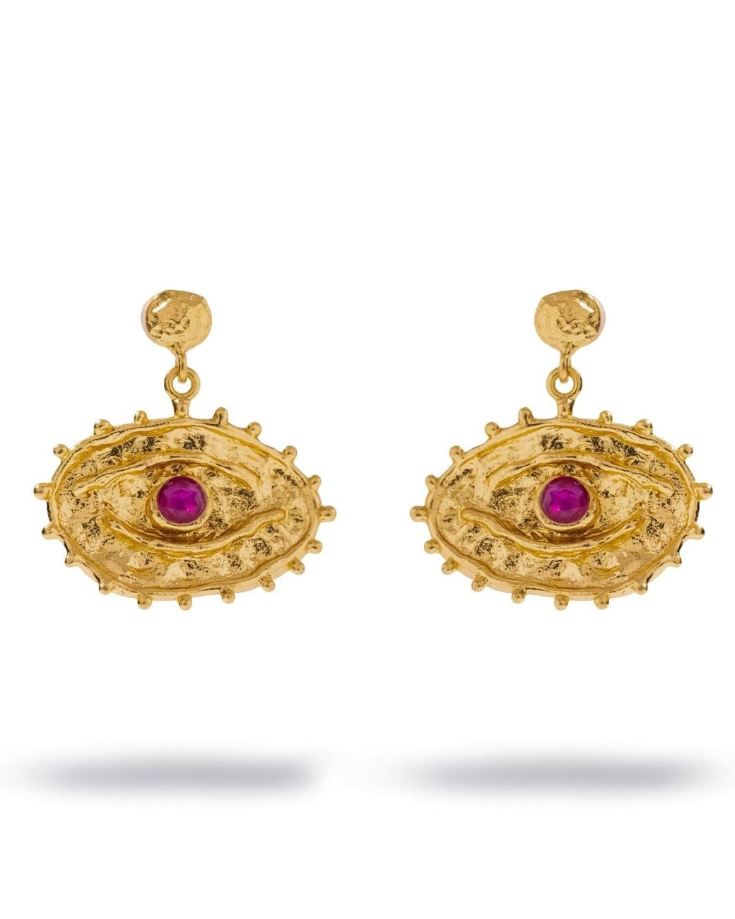 Ebru Jewelry Metallic Sacred Gaze Ruby Evil Eye Drop Earrings