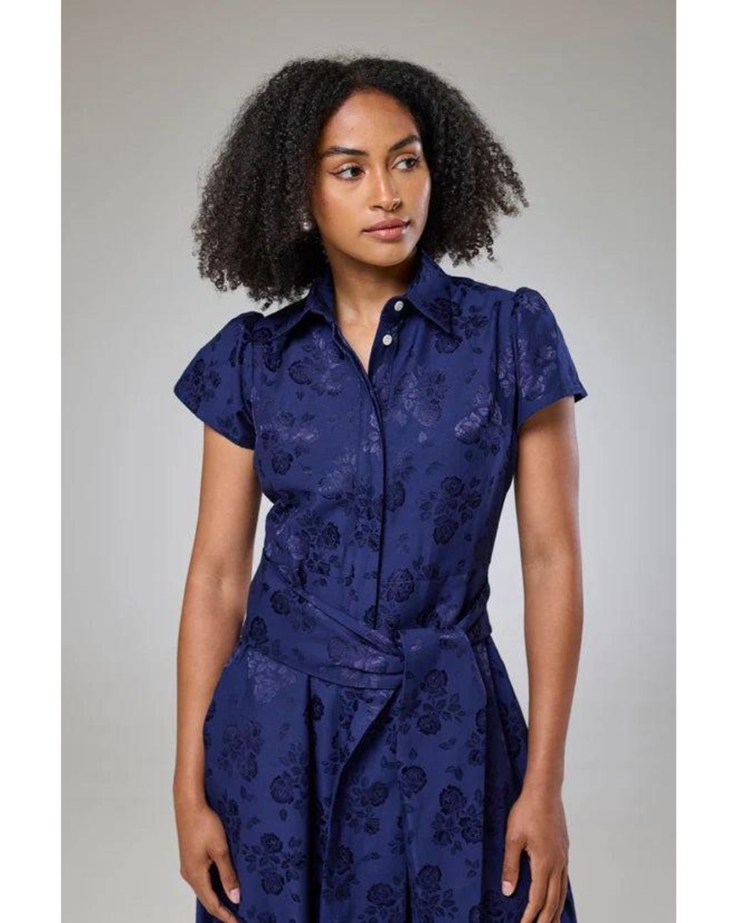 Lioness by Tf Blue Royal Petals Short Sleeve Shirt Dress