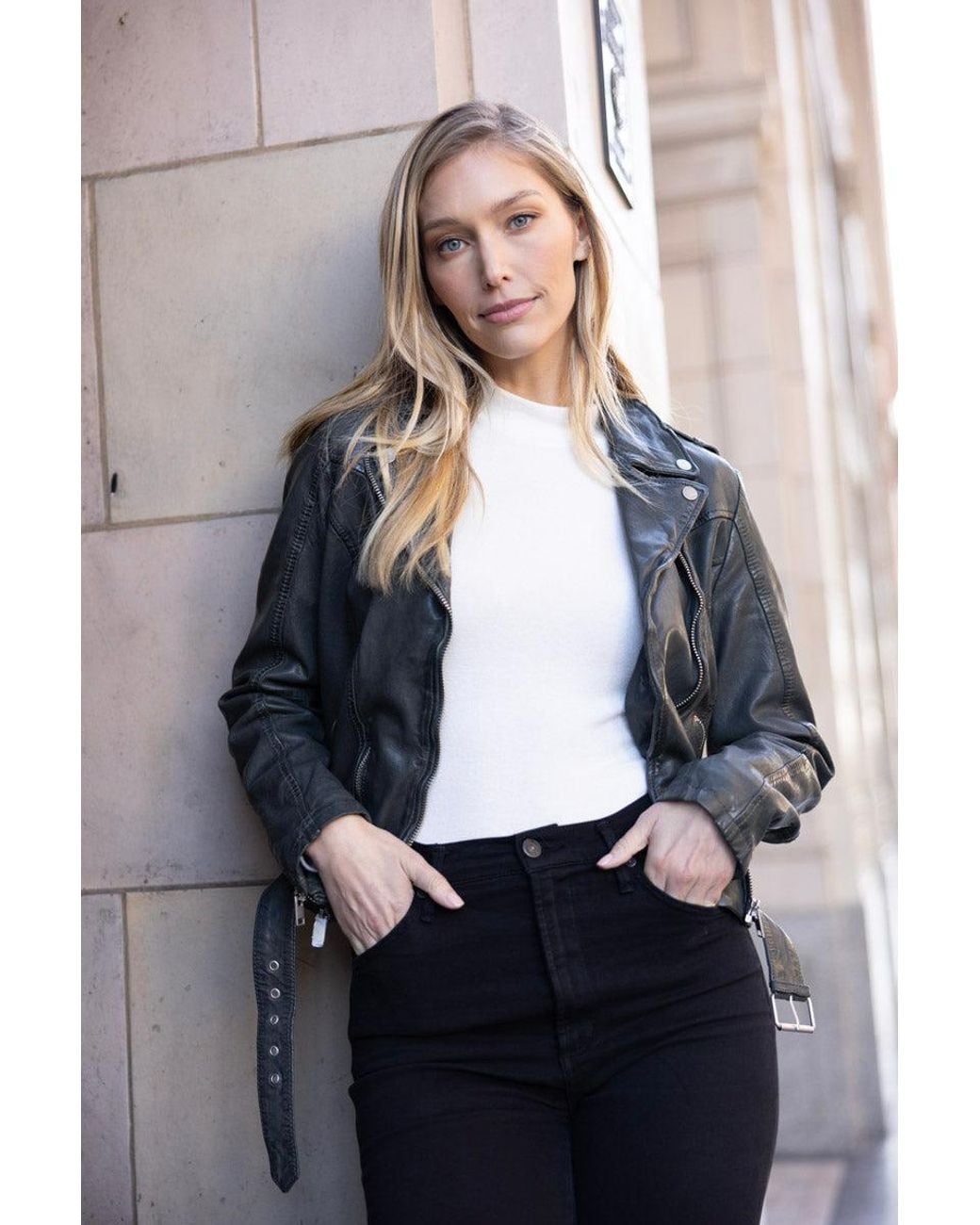 Mauritius Black Belted Slim Fit Leather Jacket Wild