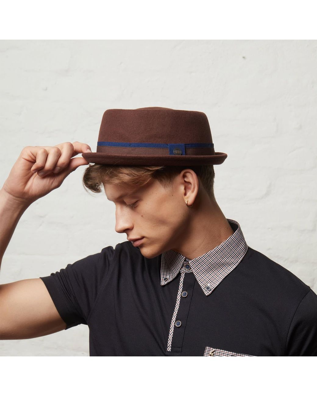 Dasmarca Hats Brown Leo Felt Skimpy Brim Short Brim Rude Boy Mod Style Porkpie Hat for men
