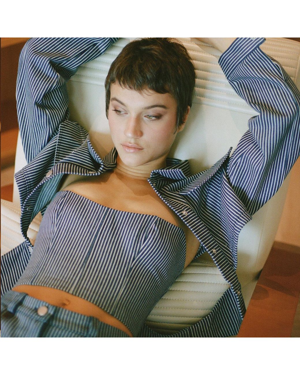 Audrey Vallens Blue Denim Affair Stripe Corset