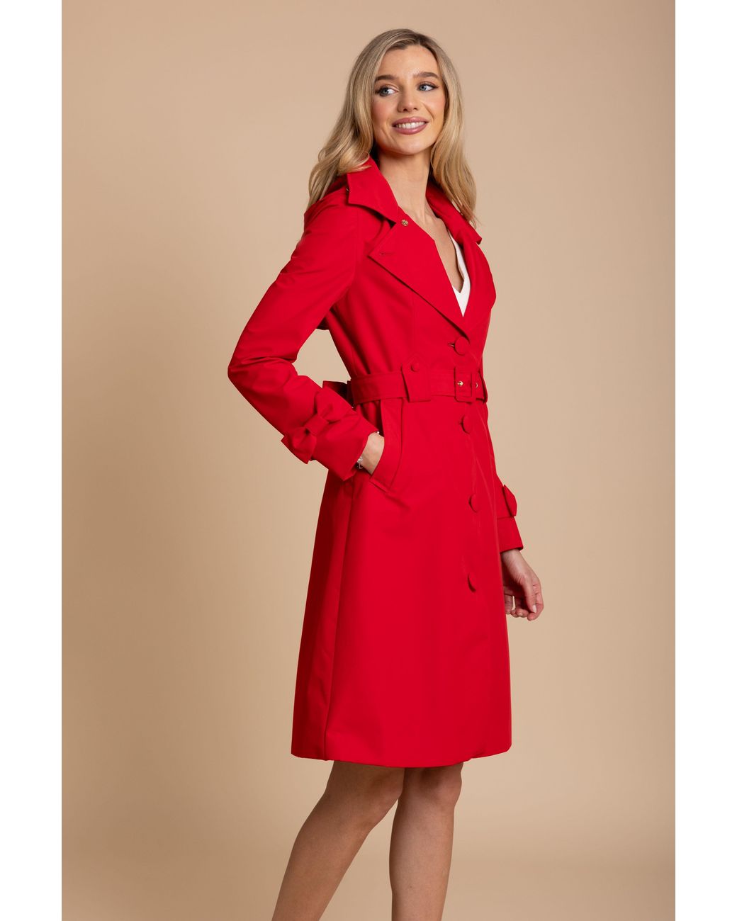 Santinni Red 'Ingrid' Raincoat With Detachable Hood & Bows