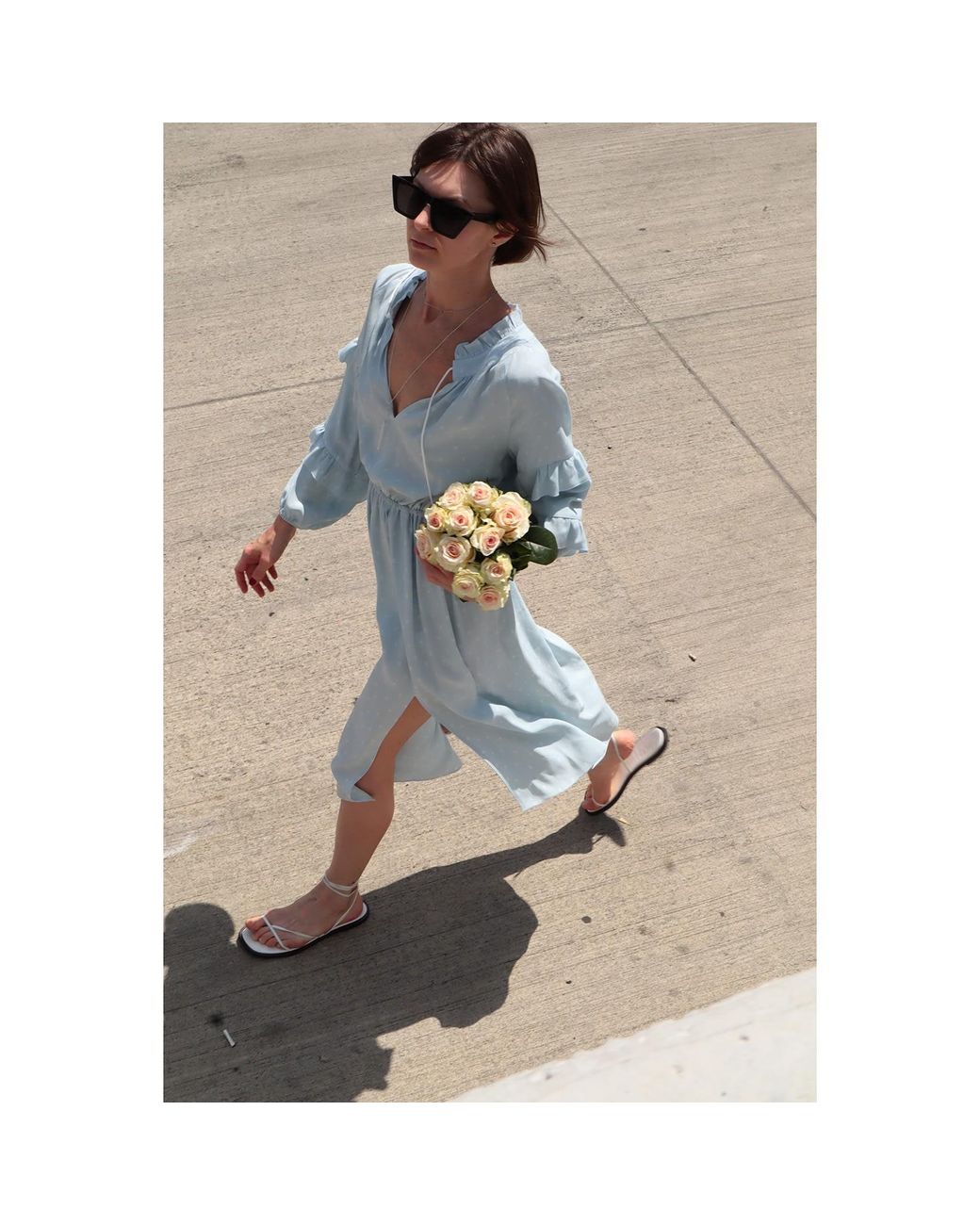 2KStyle Blue Alexa Ruffled Floral Print Viscose Midi Dress With Tassels