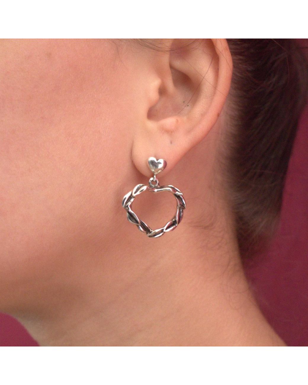 Unaloe Metallic Sterling Heart Drop Earrings – Contemporary Statement Designer Jewelry