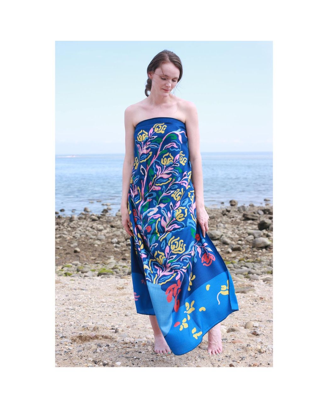 Jessie Zhao New York Blue Double Sided Wool Silk Shawl Of Night Flowers