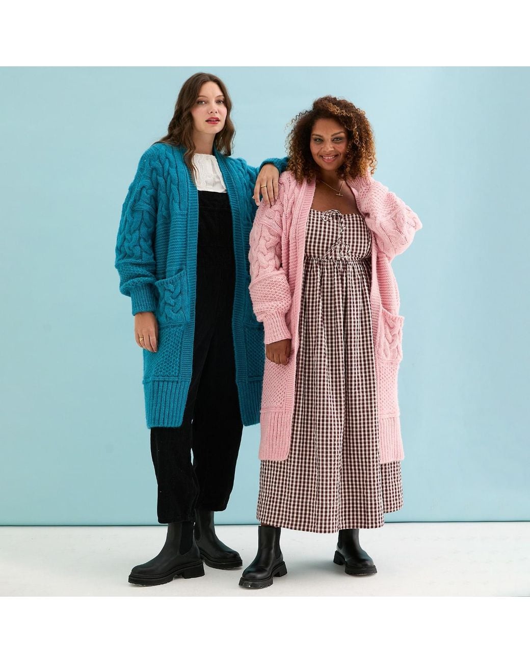 Cara & The Sky Blue Alex Balloon Sleeve Cable Maxi Cardigan
