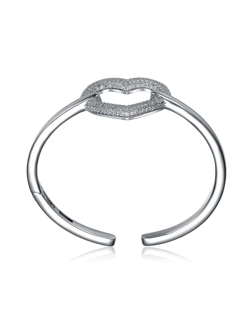 Genevive Jewelry Metallic Plated Sterling With Cubic Zirconia French Pave Heart Halo Bracelet