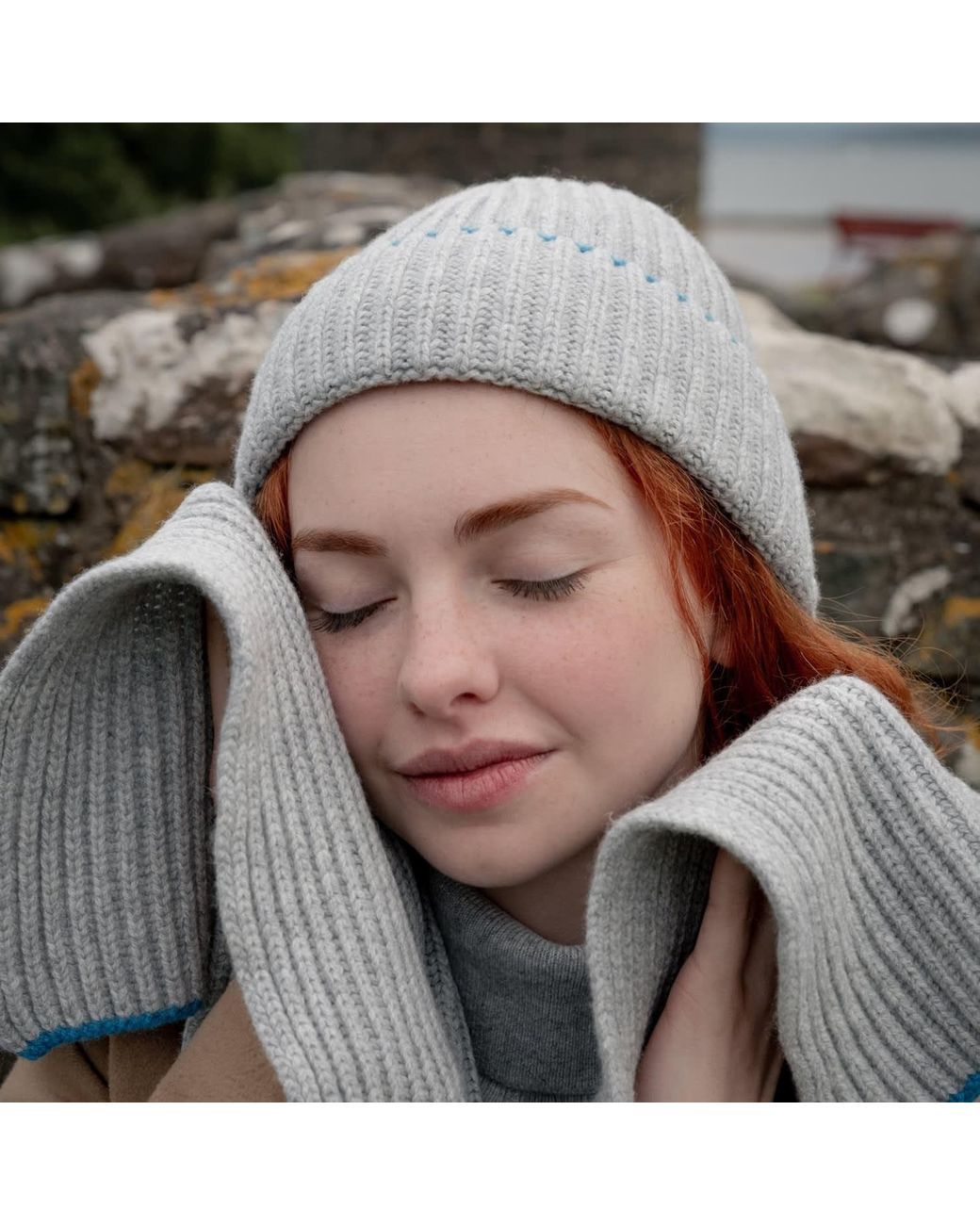 Kinalba Gray Ladies Light Chunky Ribbed Cashmere Beanie Hat