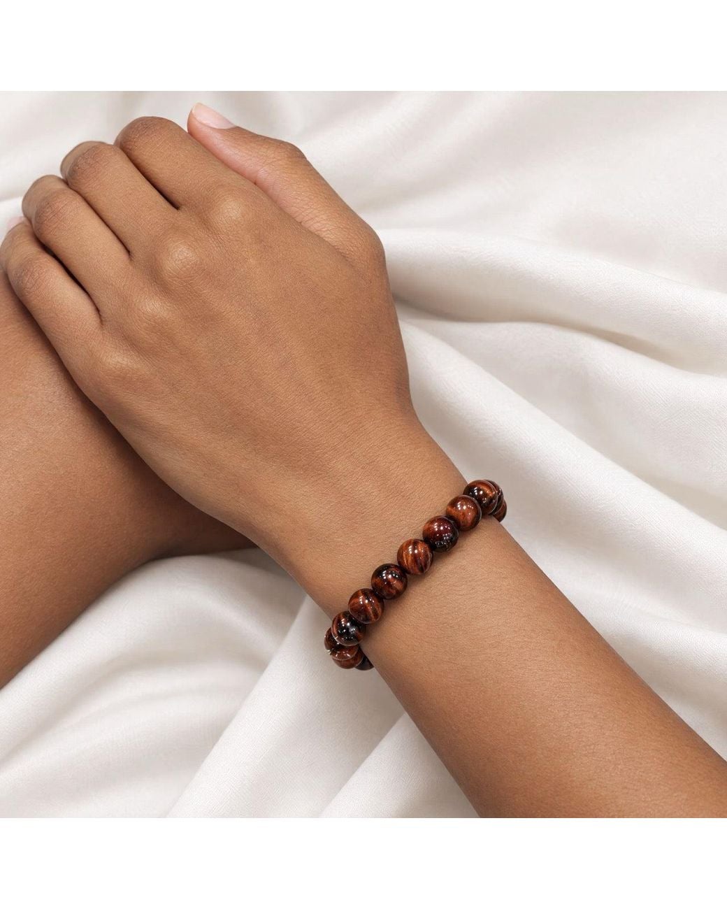 Saéa Brown Oxblood And Rust Tiger's Eye Beaded Stretch Bracelet