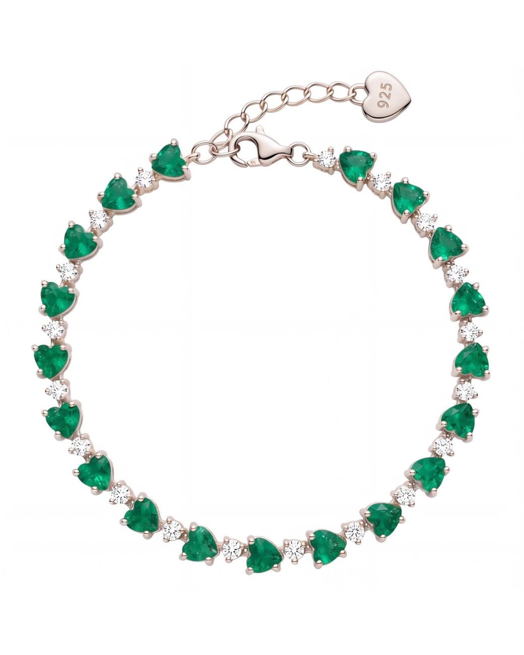 Latelita London Green Asscher Cut Heart Tennis Bracelet Emerald