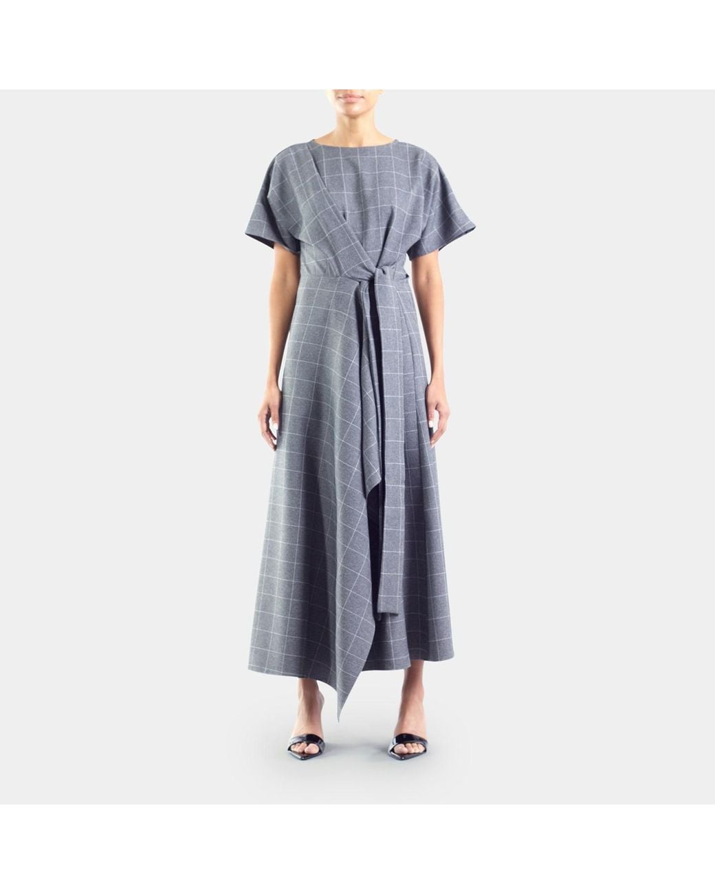 Meem Label Blue Baxter Grid Wrap Dress