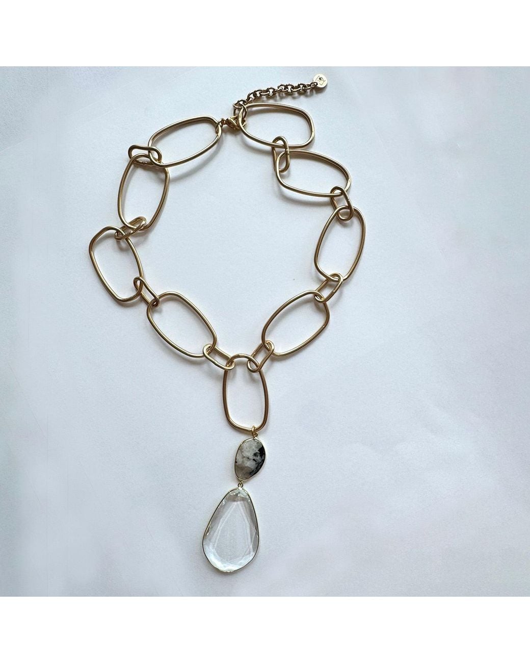 Rare Matters Jewelry Metallic Lux Statement Moonstone Double Drop Pendant Necklace