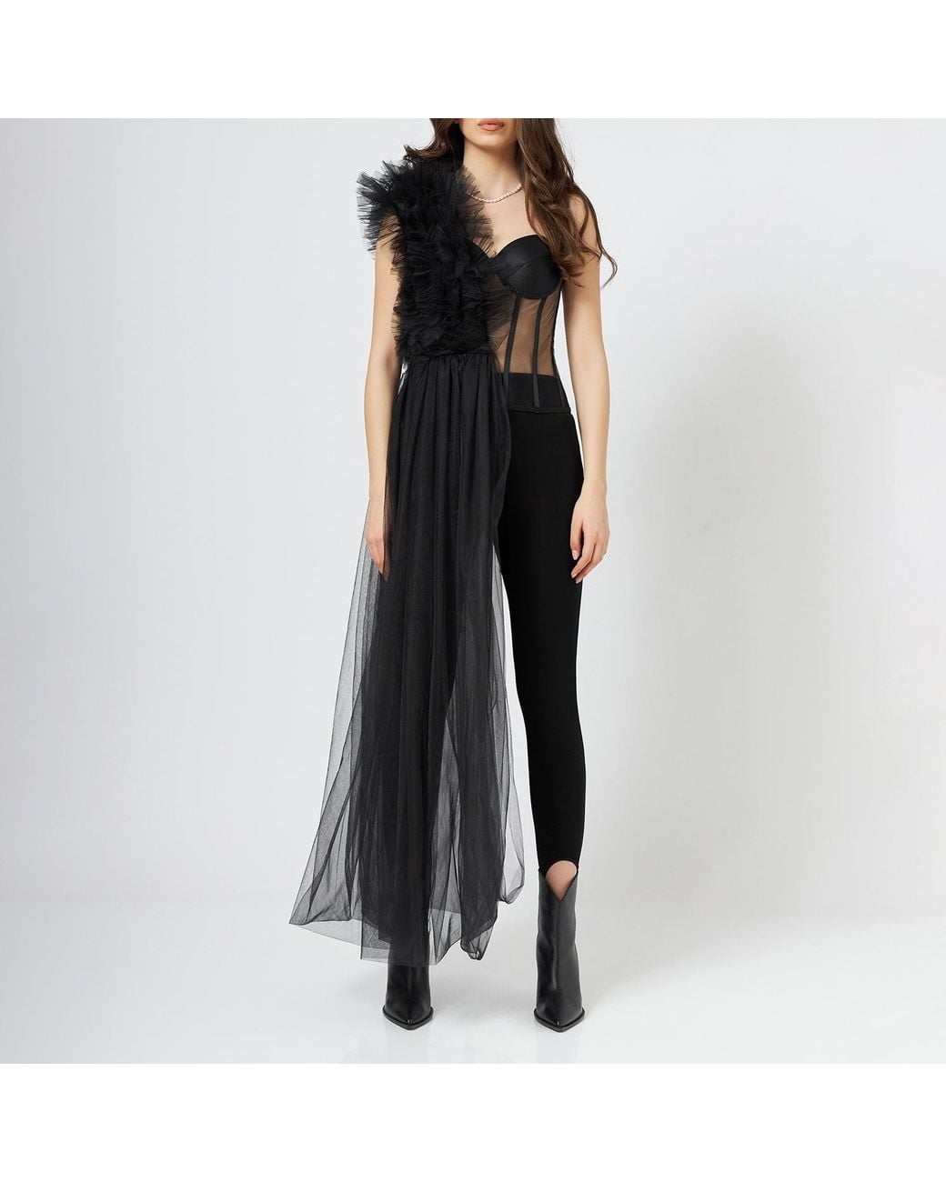 LIA ARAM Black Deconstructed Ruffled Corset