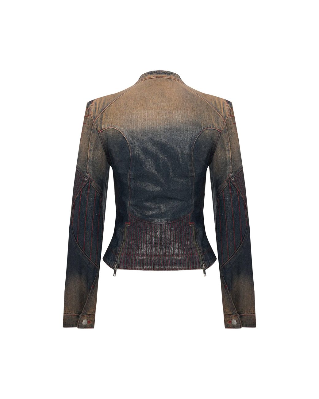 Pcfg Blue Pure Cotton Faded Motorcycle Denim Jacket