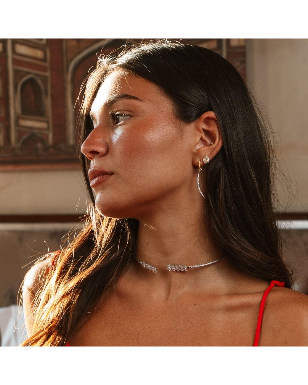 Ebru Jewelry Metallic Luminous Arc Mixed Metal Pave Zircon Drop Earrings