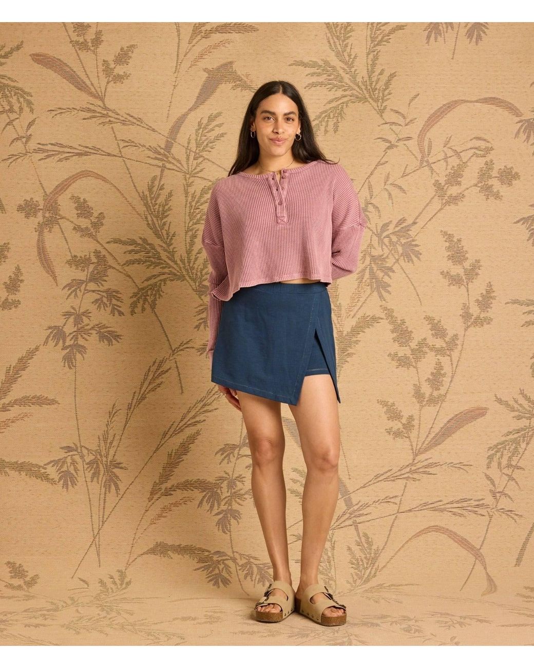 Known Supply Pink Waffle Long Sleeve Henley Tee
