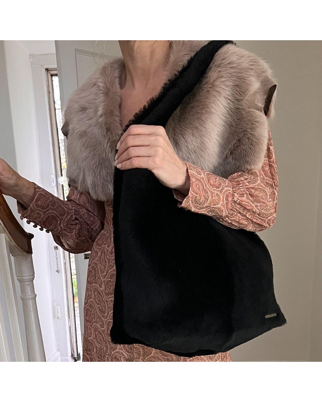 Owen Barry Black Slouchy Sheepskin Bag Bruton