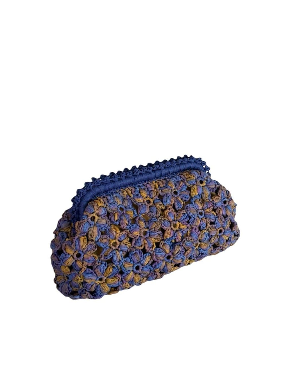 Springmoonatelier Blue Handmade Floral Motif Raffia Clutch – Bloom Edition