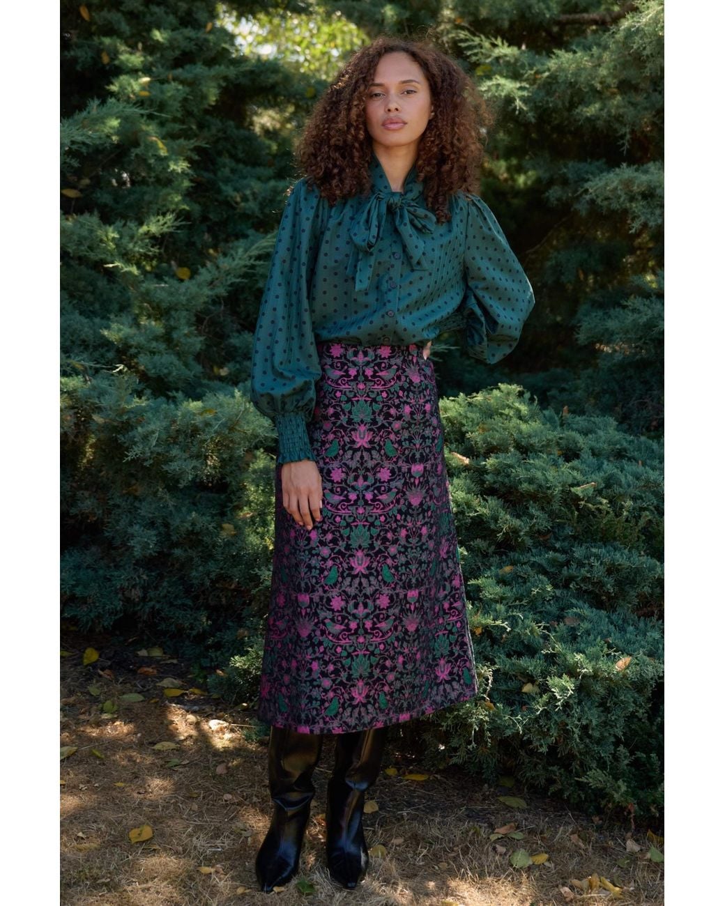 Louche Blue Buffy Belle Plume Jacquard Midi Skirt