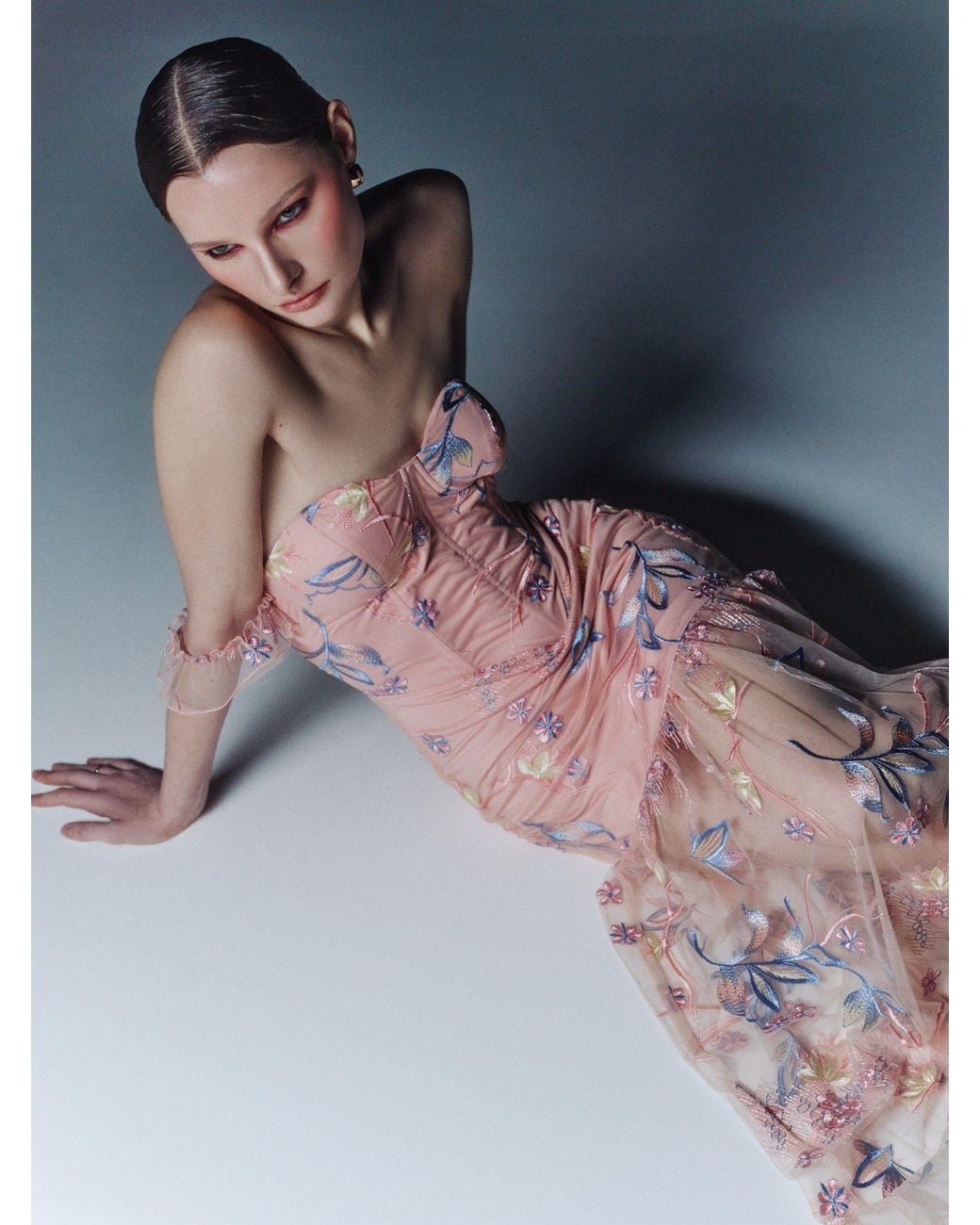 Sour Figs Pink Floral-Embroidered Bustier Maxi Dress