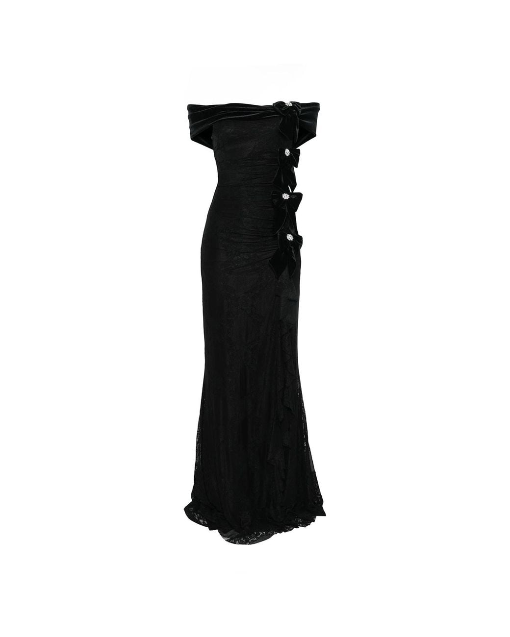 Nissa Black Bow-Detail Lace Maxi Dress