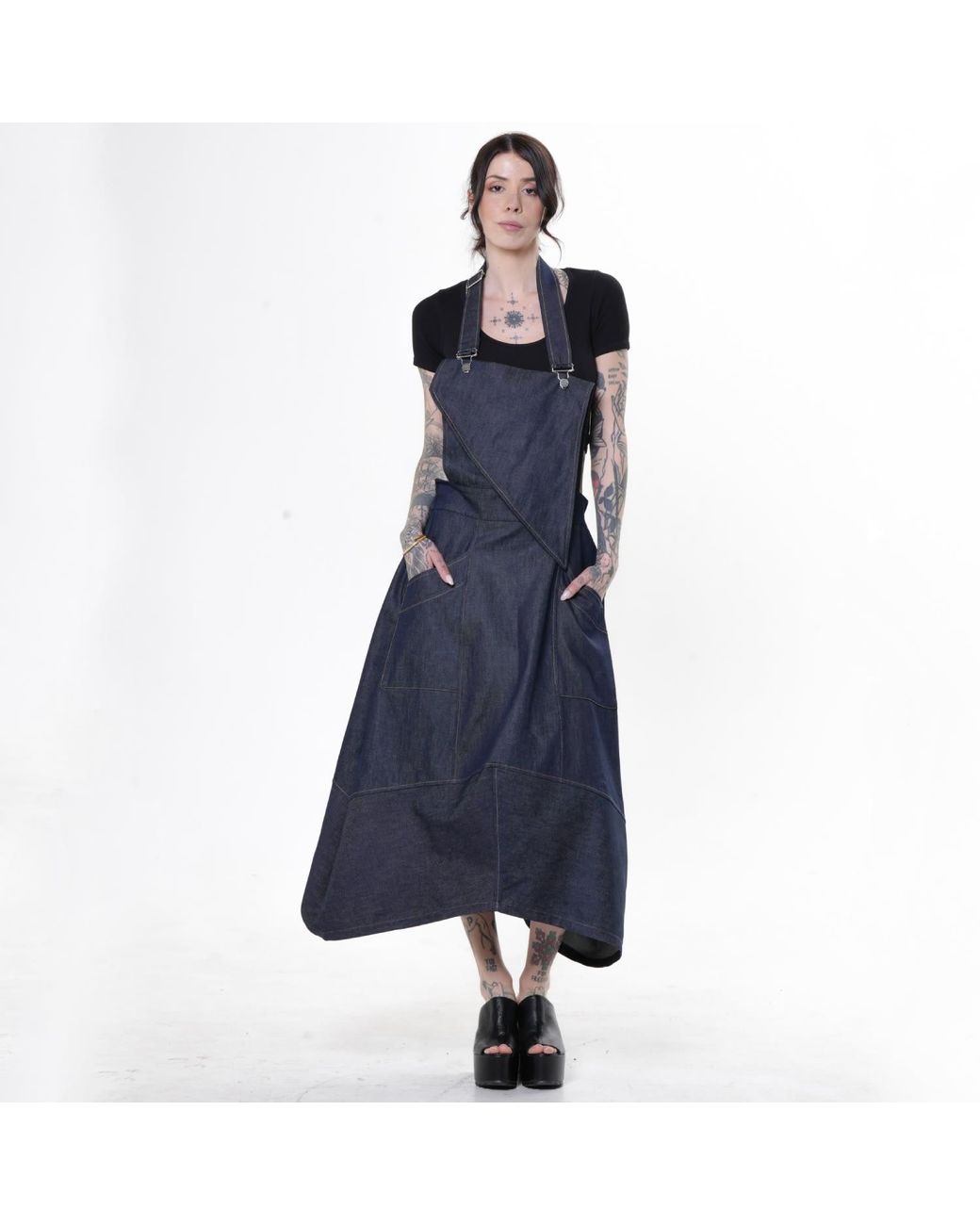 Metamorph Blue Avant-Garde Denim Pinafore Dress