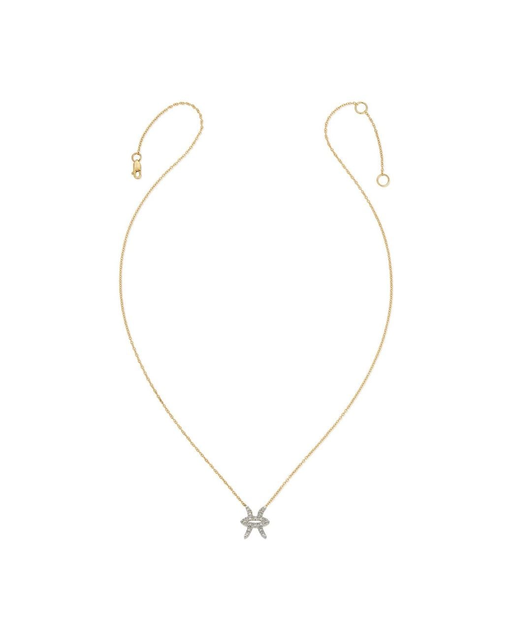 Heather Hawkins Jewelry Metallic Horoscope Zodiac Pisces Two Fish Symbol Fine Diamond Fourteen Karat Necklace