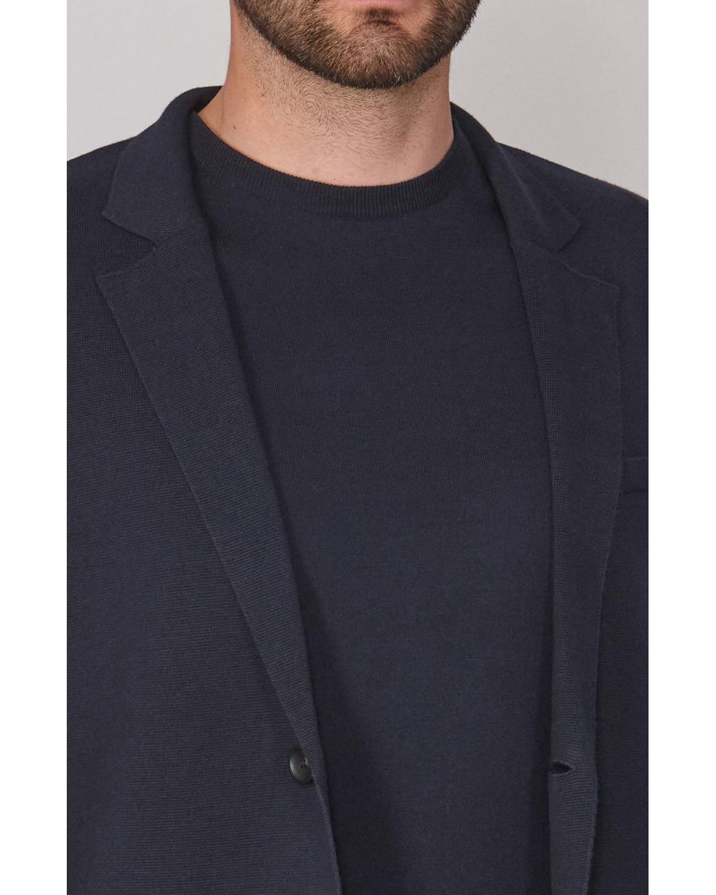 Paul James Knitwear Blue Lightweight Cotton Cornelius Formal Knitted Blazer for men