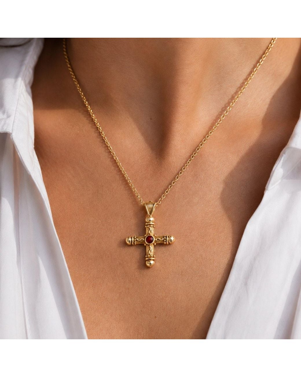 Unaloe Metallic Sakros Cross Vermeil Necklace With Natural Coral – Luxury Religious Jewelry