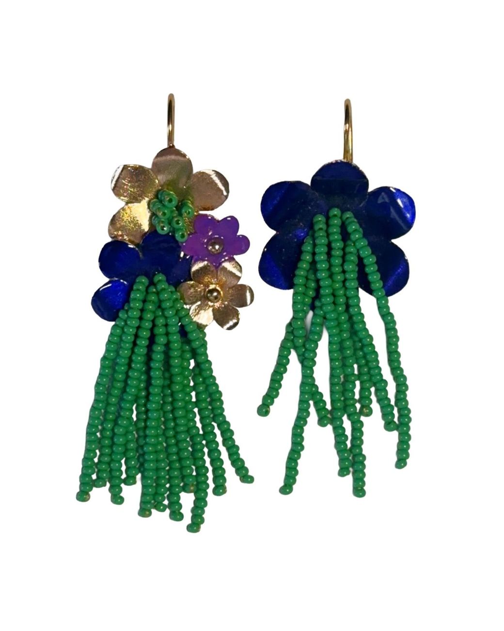 Iliana Arrazola Green Flowers Dangle Earrings, And, Glass Beads, Beaded Jewelry