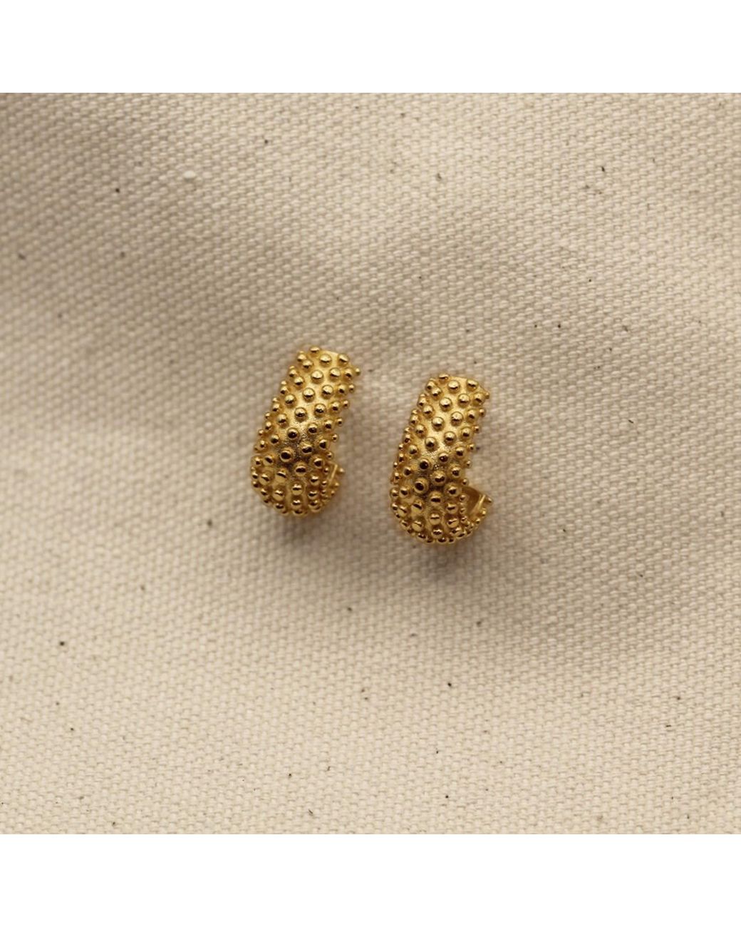 VicStoneNYC Fine Jewelry Metallic Ball-Textured Solid Gold Hoop Earrings