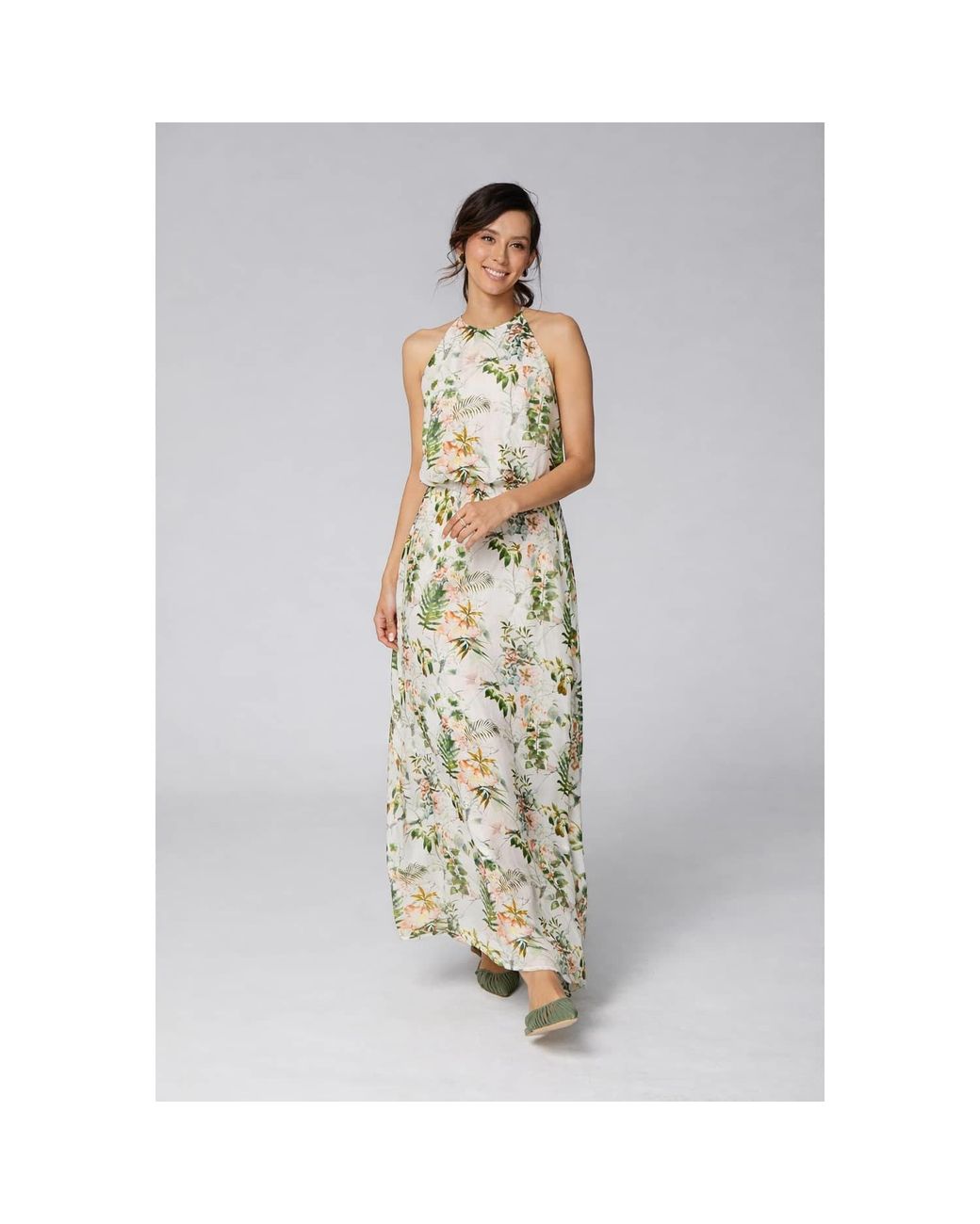 Oh!Zuza Metallic Neutrals Maxi Cupro & Modal Dress – Botanical Print