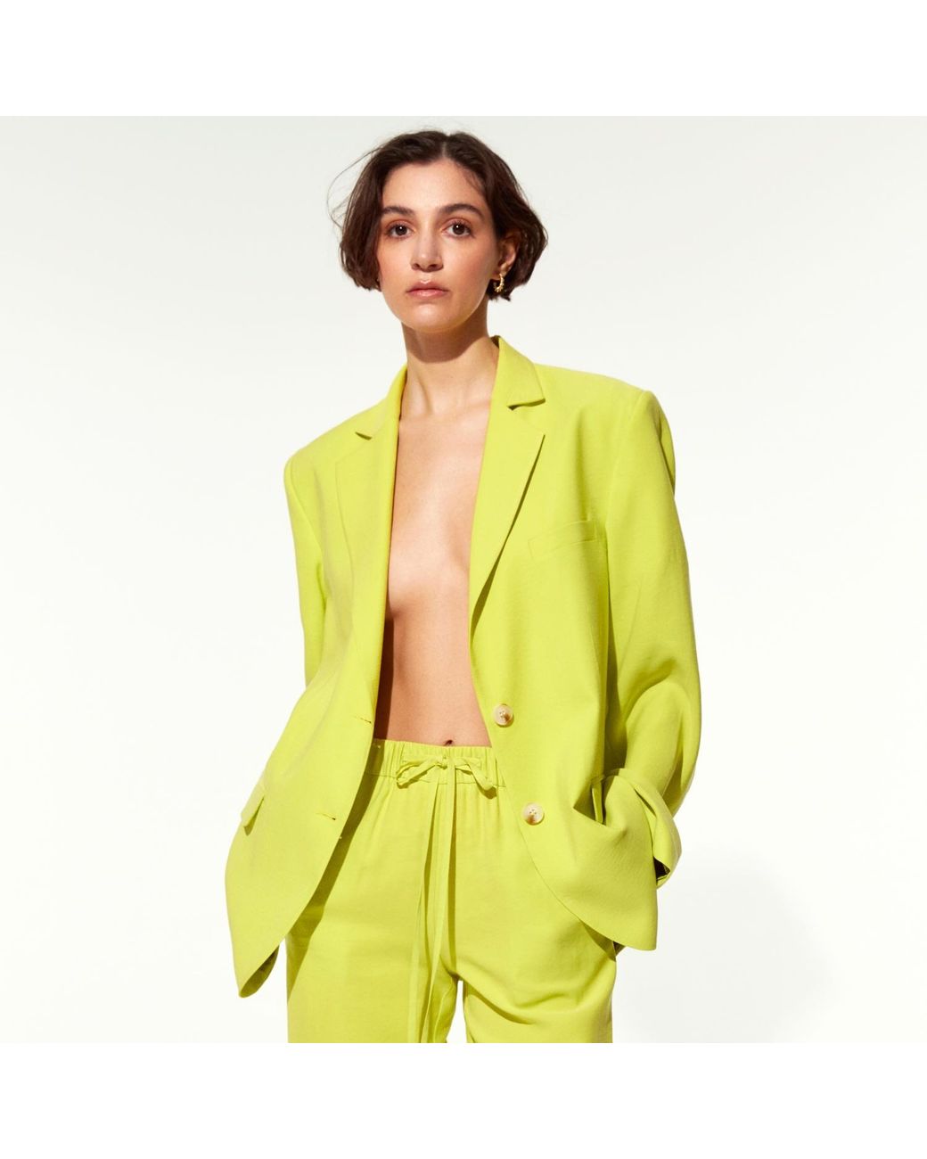 NAZLI CEREN Yellow Boxy Oversized Jacket