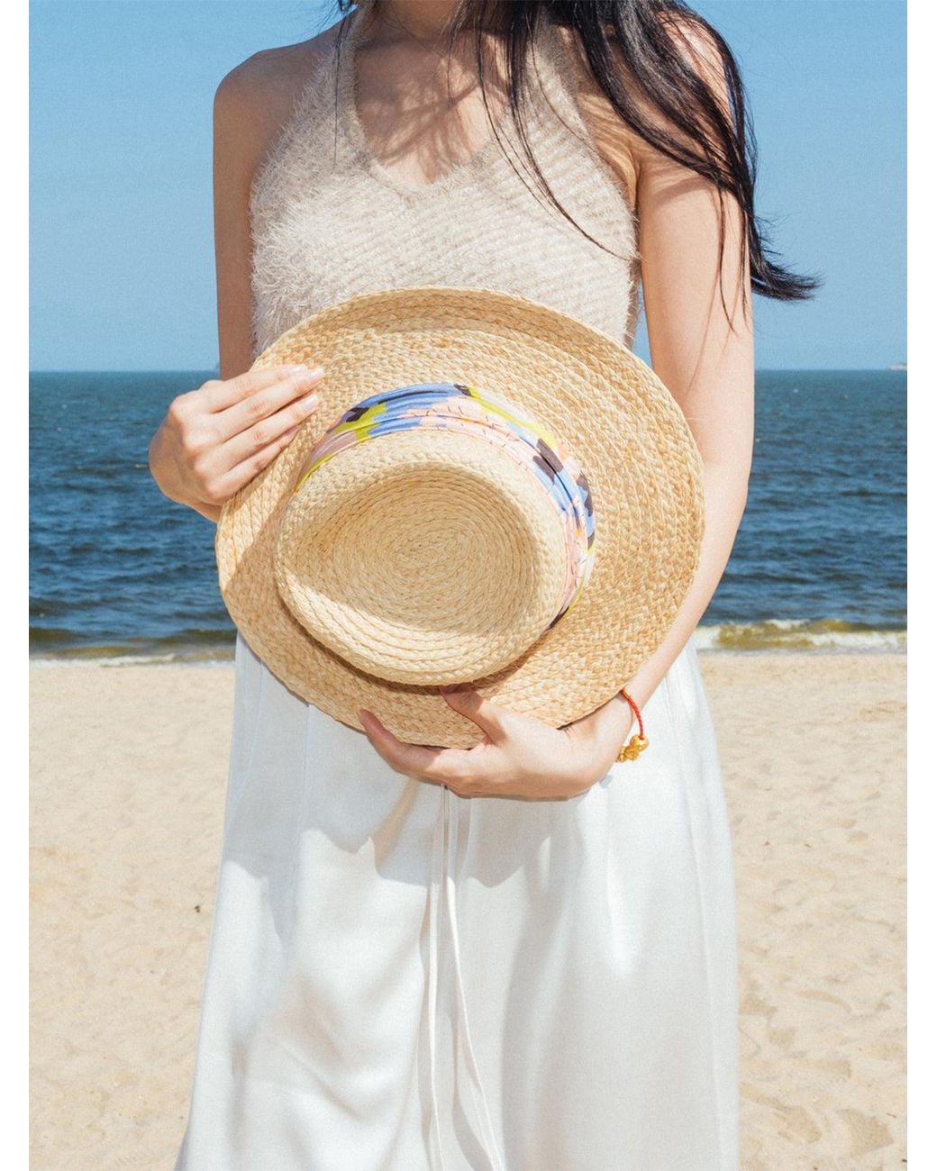 Lost Pattern Yellow Frida's Garden Raffia Hat With Ribbon Band